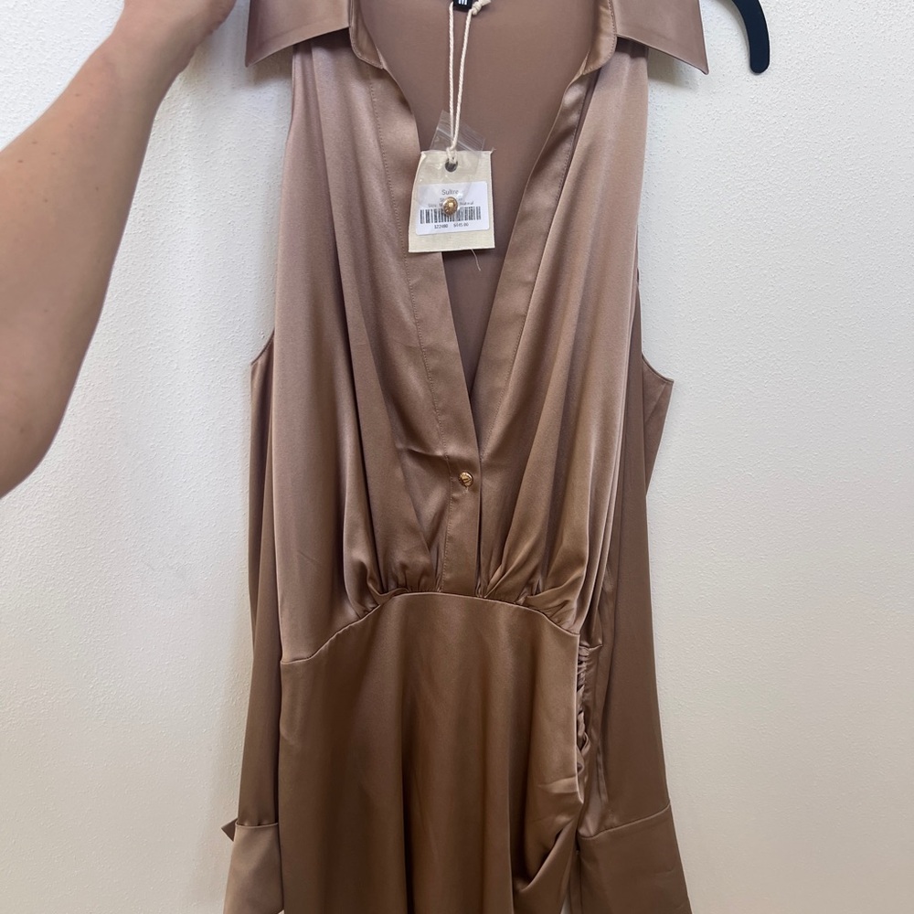 SER.O.YA Tan Satin mini dress